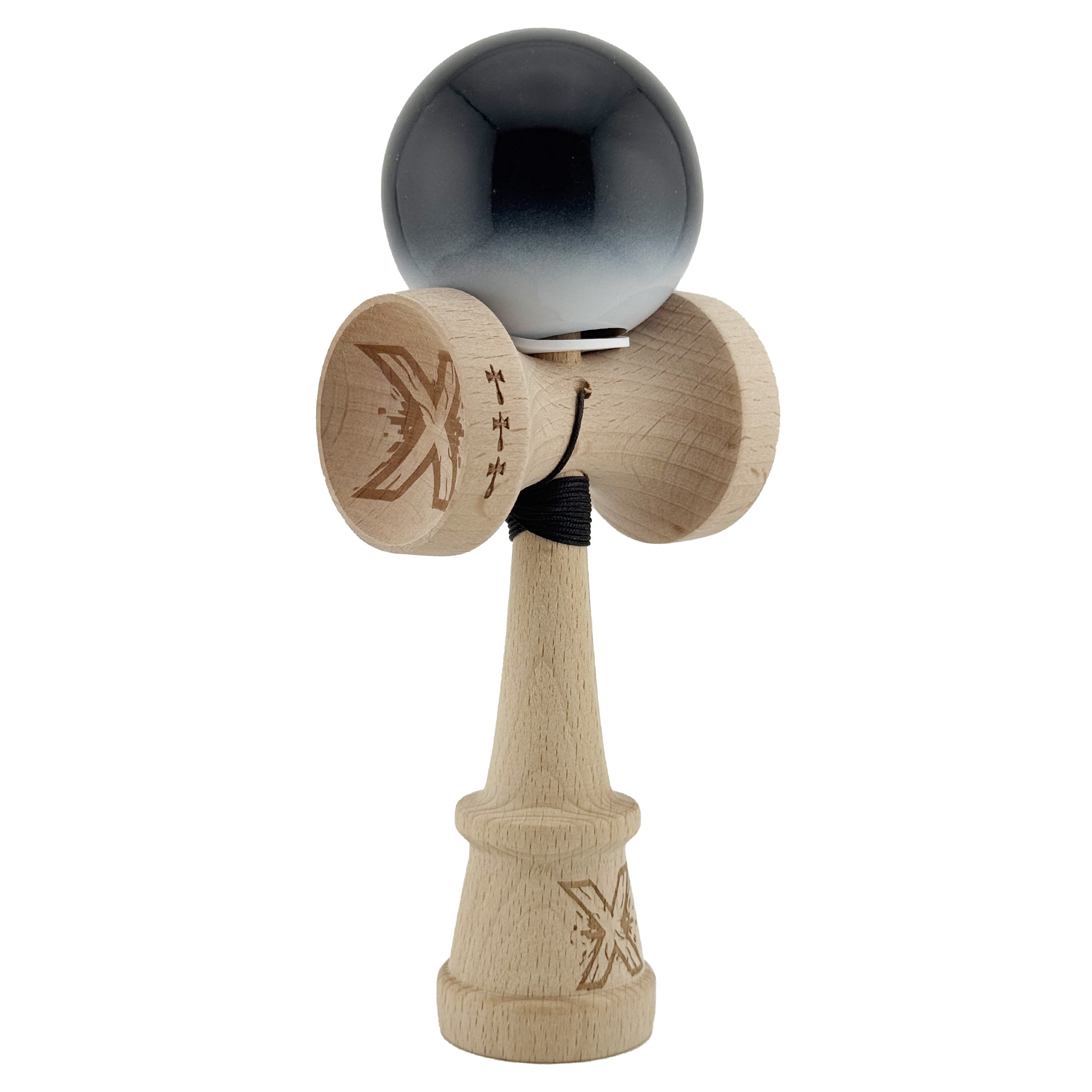 kendama-x-originala-profesionala-flippy-super-sticky-cu-cupe-mari-king-size-v3-gaura-in-baza-rulment-main-6953e0028ea11 Kendama X Originala, Profesionala, Flippy, Super Sticky cu Cupe Mari KING SIZE V3, Gaura in Baza, Rulment Metalic, din lemn 18 cm, Ata 62/65 cm, Gradient Negru/Alb - Image 1
