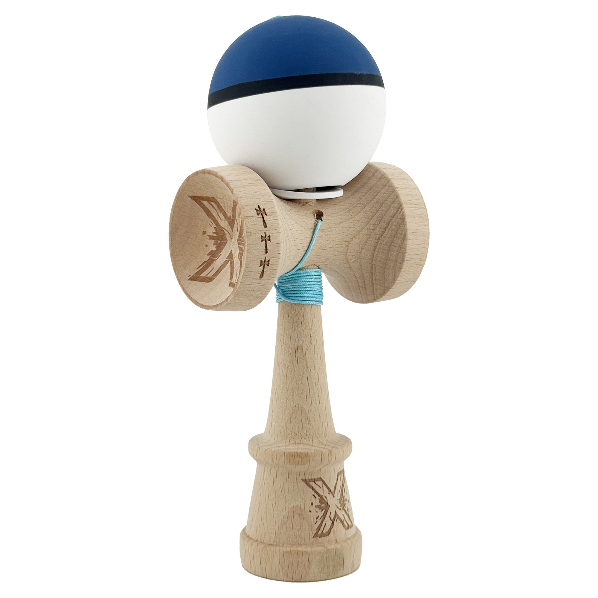 kendama-x-originala-profesionala-flippy-cupe-mari-king-size-v3-rubber-grip-gaura-in-baza-rulment-met-main-694651fcbd347 Kendama X Originala, Profesionala, Flippy, Cupe Mari KING SIZE V3, Rubber Grip, Gaura in Baza, Rulment Metalic, din lemn 18 cm, Ata 62/65 cm, S Bicolor Albastru inchis/Alb - Image 1