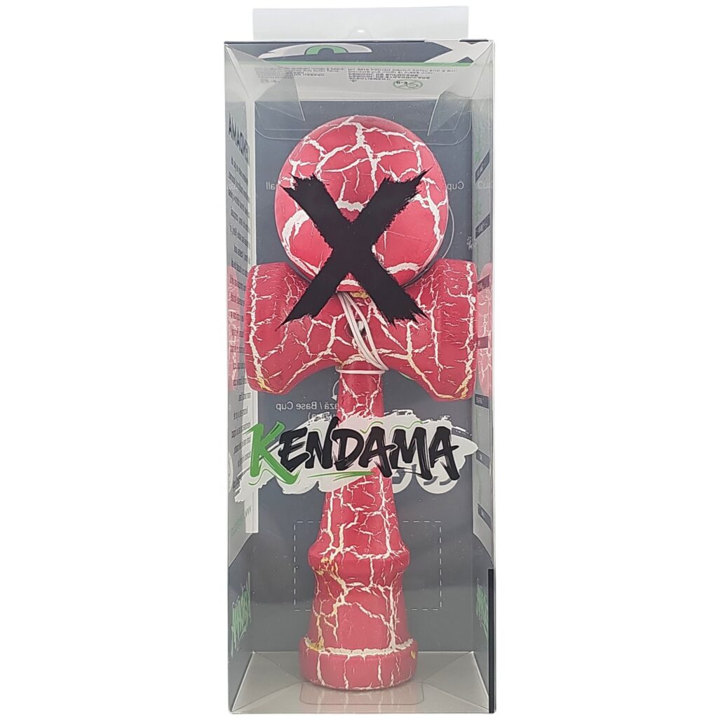 Kendama X Originala, Profesionala, Flippy, Cracked, din Lemn, 18 cm, Roz Aprins/Alb