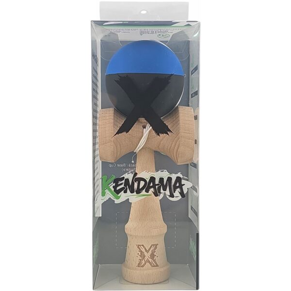 Kendama X Originala, Profesionala, Flippy, din Lemn, Rubber Grip, 18 cm, Albastru/Negru