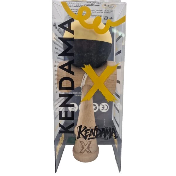 Kendama X Originala, Profesionala, Flippy, din Lemn, Rubber Grip, 18 cm, Galben/Negru