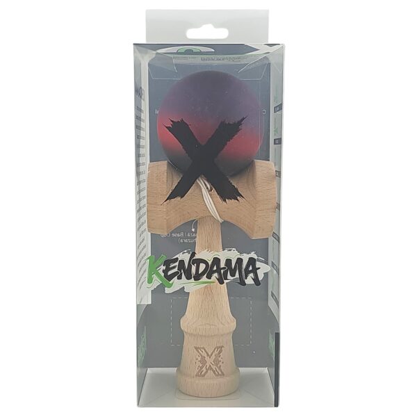 Kendama X Originala, Profesionala, Flippy, din Lemn, Rubber Grip, 18 cm, Mov/Rosu/Negru