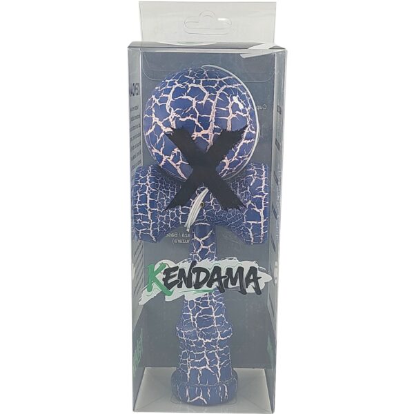 Kendama X Originala, Profesionala, Flippy, Kendama Cracked, din Lemn – 18 cm, Albastru/alb