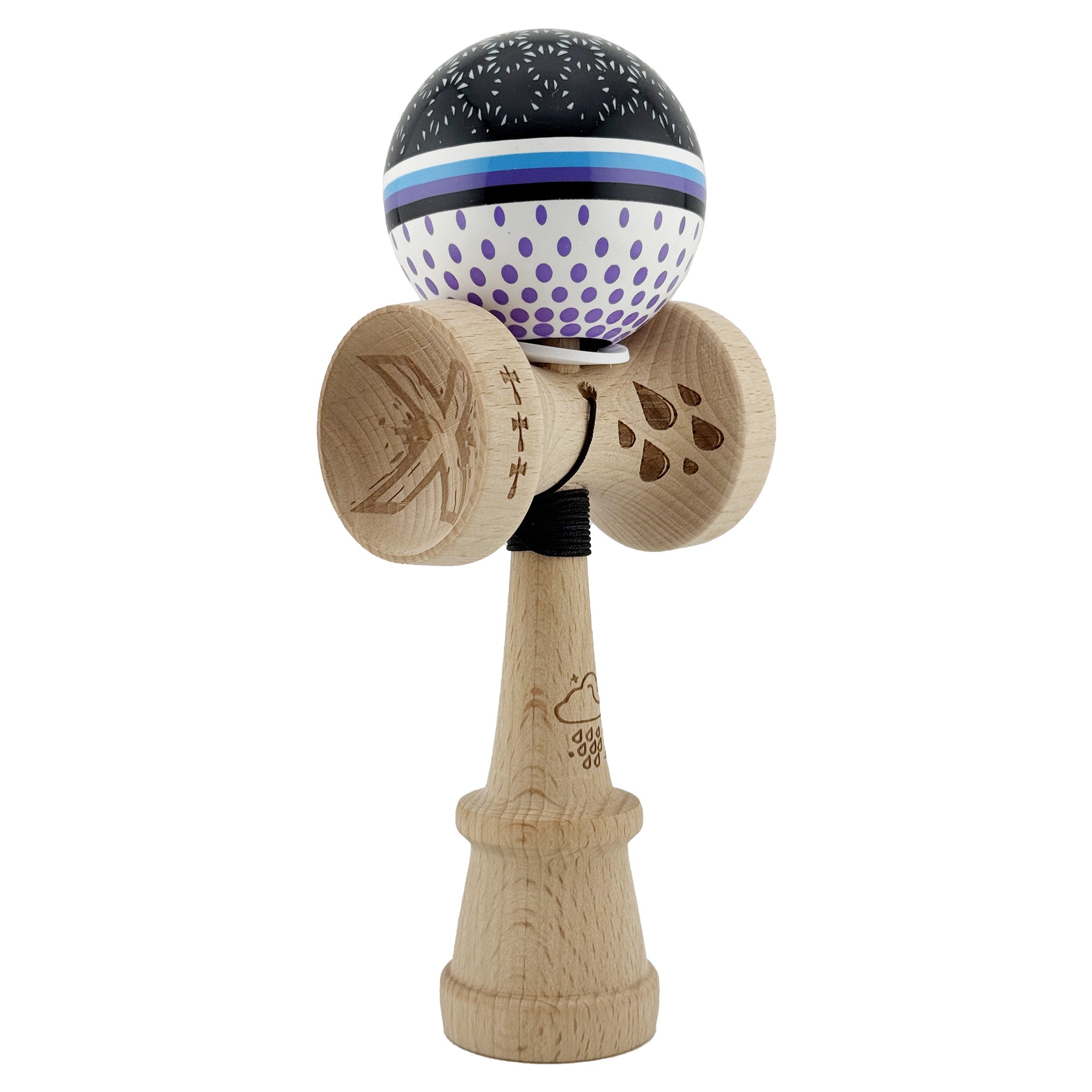 kendama-x-originala-puncte-albe-si-negre-profesionala-flippy-cupe-mari-king-size-v3-super-sticky-gau-main-6985c6372e140 Kendama X Originala, Profesionala, Flippy, NIGHT SKY, Super Sticky cu Cupe Mari KING SIZE V3, Gaura in Baza, Rulment Metalic, din lemn 18 cm, Ata 62/65 cm, Alb/Negru/Mov - Image 1